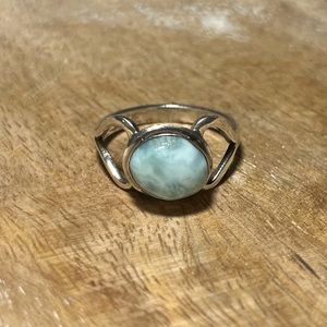 Vintage Larimar Double Heart 925 Sterling Silver Ring